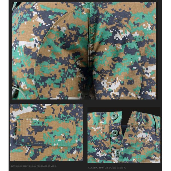 Customizable Polyester/Cotton Men's Camouflage Work Training Suit for Outdoor Hiking