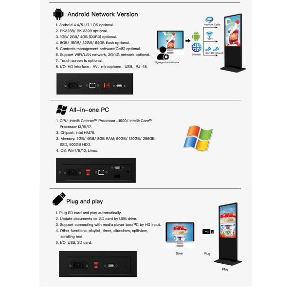 Outdoor LCD Interactive Digital Kiosk Display 43 Inch Lightweight