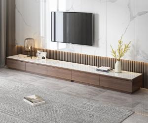 Gelaimei White Granite Top Walnut Laminate Short TV Stand With Drawers