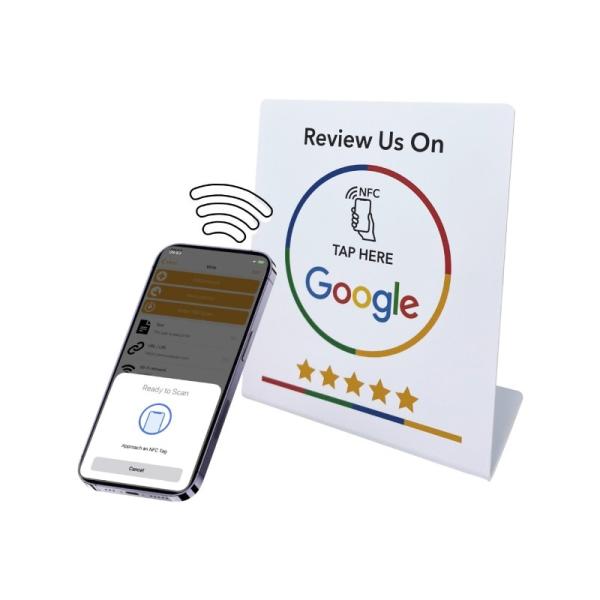 Cheap Custom NFC Stand Social Media Review NFC PVC Google Review Card Menu Display Stand for sale
