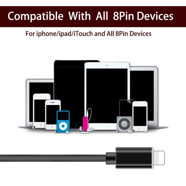 Cloth Braided USB Charging Cable Mini 8 Pin IPhone 5 6 7 8 X XS Compatible
