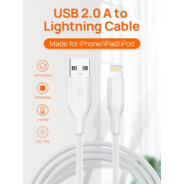 MFI C89 Braided Iphone Cable OD 3.5mm Iphone Lightning Cable 2m
