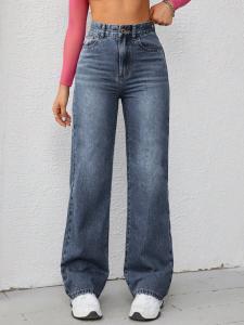 Best Dark blue high-waisted straight-leg jeans for women wholesale
