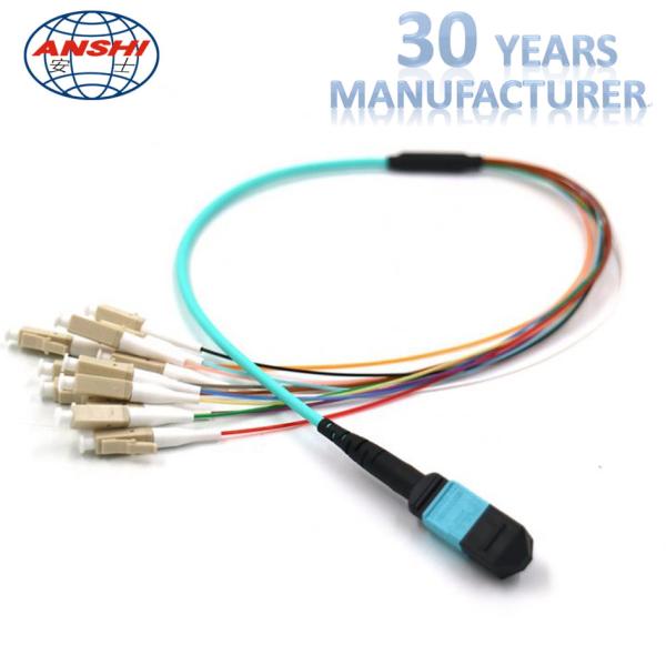 Cheap Multimode MPO OM3 Optical Fiber Patch Cord Mpo Connector Fanout 12 Core for sale