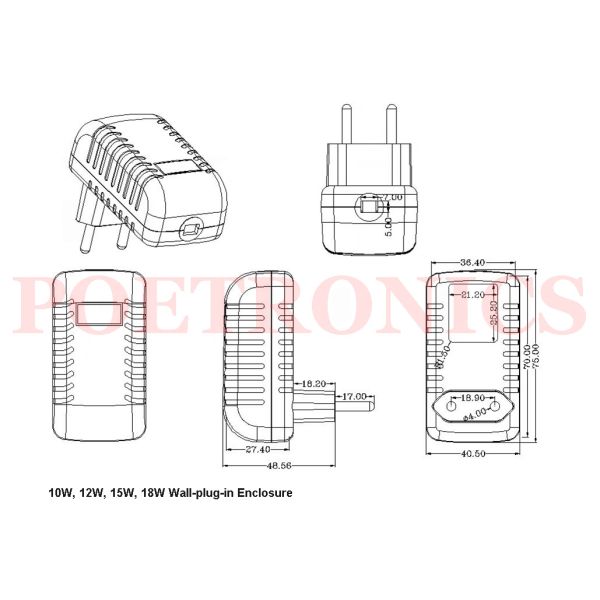 PSA0515-W DC5V 3A 15W Wall Plug Mounting Switching Power Supply Unit (SMPS)