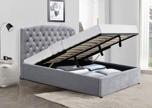China Slatted Gas Lift Storage Bed Double King Size Unadjustable Fabric Upholstered Sleigh Bed on sale