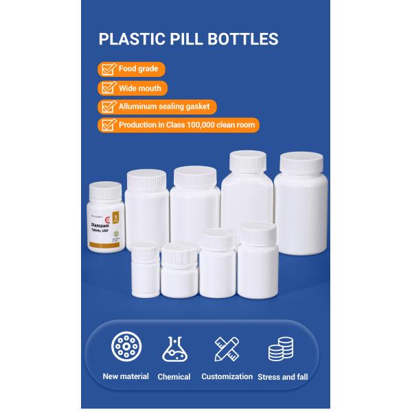 Child-Proof Cap Round Bottle for Medicine Storage CRC Empty White Plastic Pill Bottles