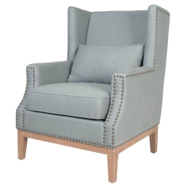 French style solid wood single living room upholstered accent chair , linen Fabric Accent Chair