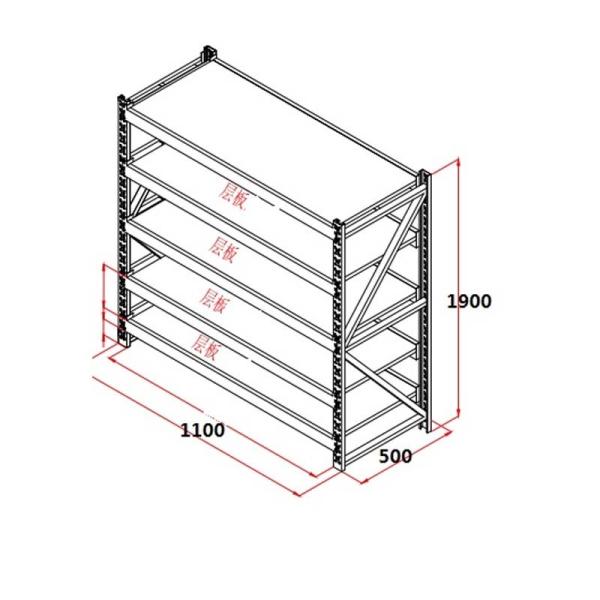 Close-up of adjustable metal shelving connection