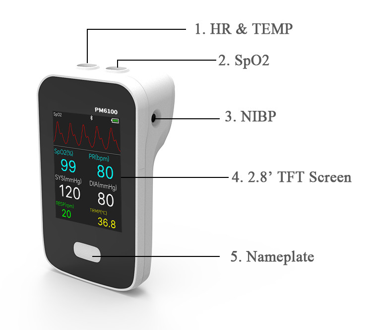 Medical Bluetooth Heart Rate Multi Parameter Patient Monitor CE Spo2 ECG NIBP Temp