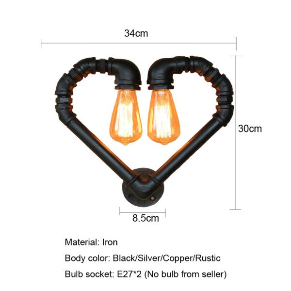 Creative vintage pipe wall light loft edison industry E27 light bar Heart wall lamp (WH-VR-34）