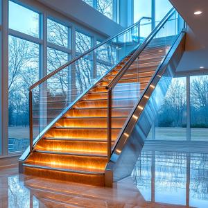 Industrial-Grade Stainless Steel Handrails with 8mm Glass Clamps for Balustrades