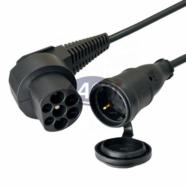 Black EV Adapter Type 2 Male 16A 1 Phase 1 Schuko Socket 0 5M Charger Cable for Electric Motorcycle Anti Theft Cable Black