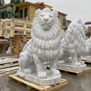 Best Marble Garden Lion Statue Stone Carvings Large Life Size Animals Sculpture Entrance Decoration Modern Outdoor wholesale