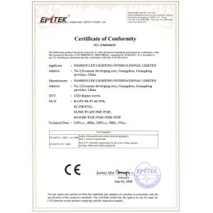 PASSION LED LIGHTING INTERNATIONAL LIMITED Certifications