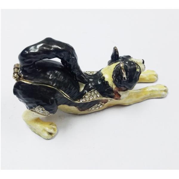 Cat trinket jewelry box metal cat figure bejeweled box cat enamel trinket box