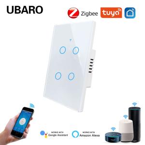 China 118*74mm Tempered Glass Panel Brazil Vietam Tailand Standard Zigbee Smart Switch 4Gang 5W - 600W Tuya Zigbee Switch on sale