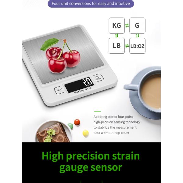 Max 5KG Stainless Steel Platform USB Rechargeable Kitchen Scale