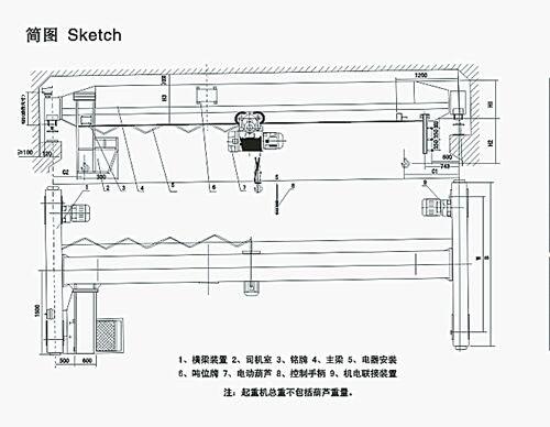Easy to Operate Electric Hoist 1 ton Single Girder Overhead Travelling Crane Drawing Design