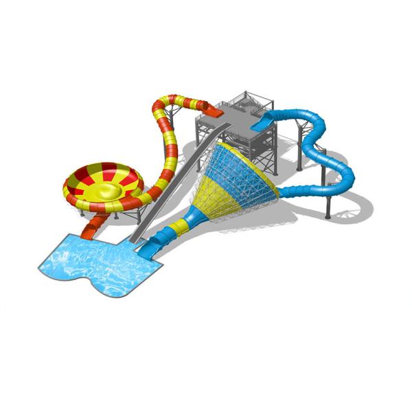 UV Resistant 14m Water Park Slide Commercial Splash Bowl And Tornado Slide Combo