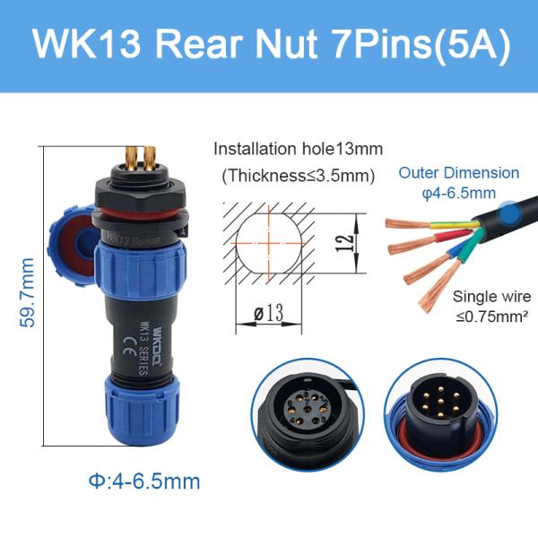 Sp Durable Waterproof Plug Socket Connector IP68 Circular Battery Cable Wk13 Rear Nut Pins