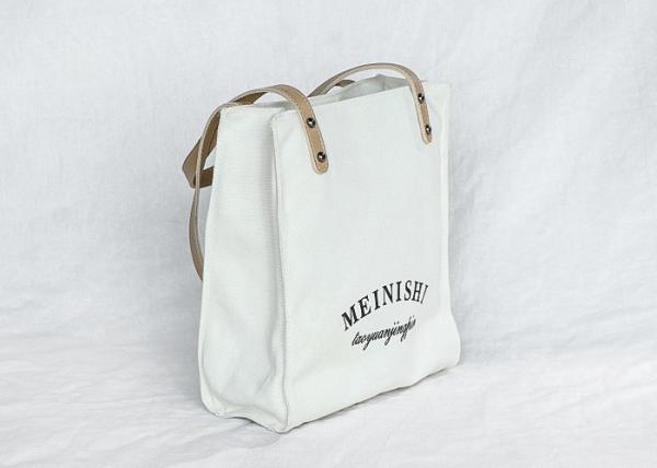 Cheap PU Handle Eco Canvas Shopping Tote With Inside Pockets / Zipper Closure for sale
