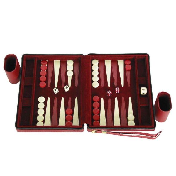 High End Leather Backgammon Case Custom Design Handmade Zipper Travel Backgammon Set