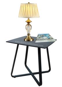 Stone Finished Stylish Corner Table Tempered Glass Black Leg Powdered Coating