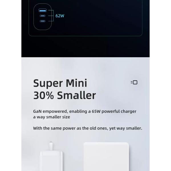 65W USB Type C GAN Wall Charger EU Plug for Fast Charging Laptops and Phones Portable