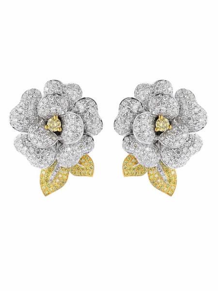 Cheap Camellia Ear Clip Ear Ring Design 18k White Gold Diamond Earrings For Women for sale