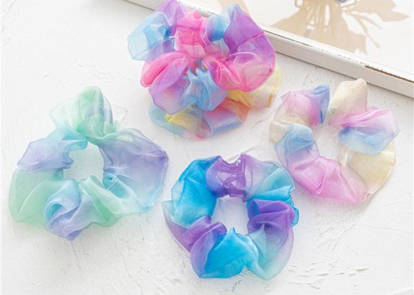 Cheap Tie dye clear rainbow color collar-scrunchie accessories headdress European American lady hair tie rope rubber band for sale