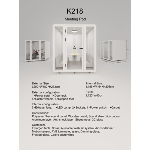 35dB Soundproof Office Pod for 2-4 Person Meetings