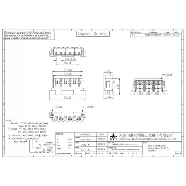 0.8mm Pitch Insulation Displacement Connector , LCP Material SUR IDC connector