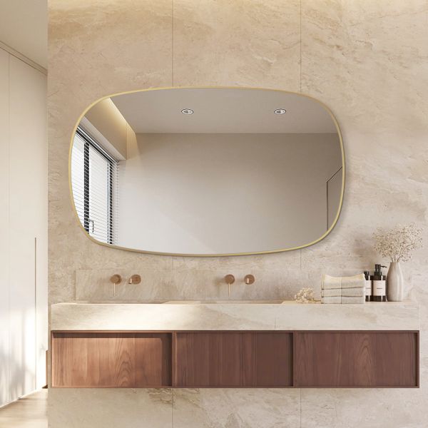 HD Silver Framed Bathroom Mirror , Wall Mounted Irregular Bathroom Mirror With Aluminium Frame