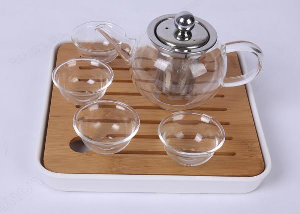 Cheap Portable Travel Glass Tea Set 4 Cups With Bamboo Plate , FDA SGS Listed for sale