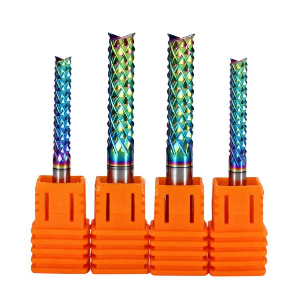1/8 Shank Serrated Milling Cutter Corn Bit 8mm Rainbow DLC Coating Corn CNC Bits for Cutting Yingwood Circuit Board Plastic