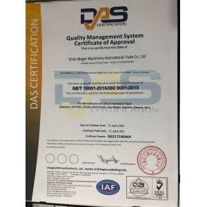 Xian Mager Machinery International Trade Co., Ltd. Certifications
