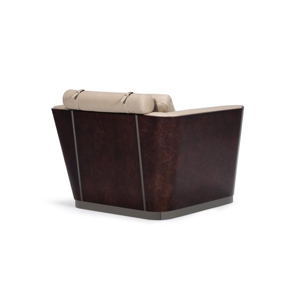 Modern American leisure single sofa for Salon club room used by leather sponge and Walnut wood curved back