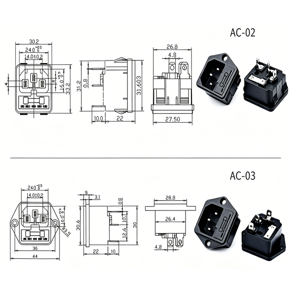 IEC 60320 AC Power Socket 10A 1500V Panel Mount for UPS Systems