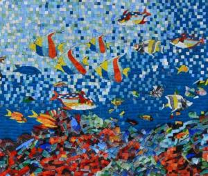 Best Sea Creatures Exquisite Mosaic Tiles Designs Patterns , Large Mosaic Garden Wall Art wholesale