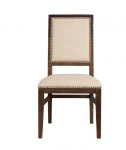 Wholesale square back with nails event dining chair linen fabric chair with wooden frame upholstered rental dining chair
