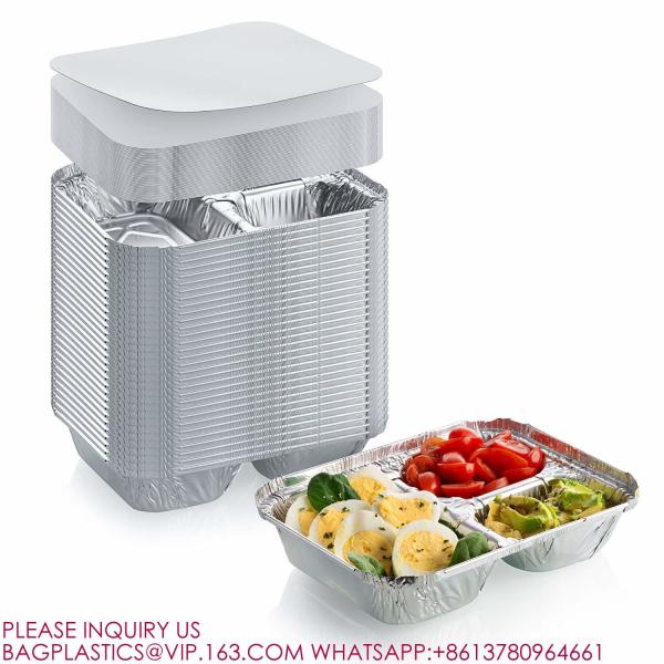 Cheap Disposable Microwave Aluminium Foil Trays Container Compartment box Clear Plastic Lid for sale