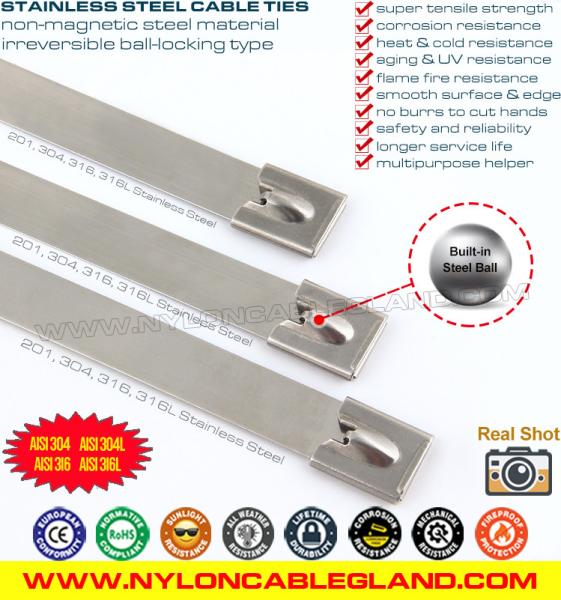Cheap 316, 304 Steel Cable Tie Wrap, 490lbs Metal Zip Tie Strap, Versatile Ball-Lock Wire Tie 100-1000mm x 7.9mm for Vehicles for sale