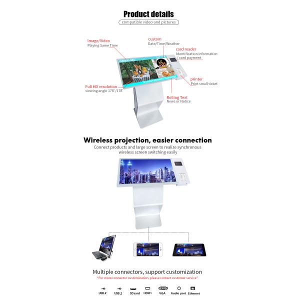 Thermal Printer QR Code Scanner Touch Screen Kiosk Podium 43"
