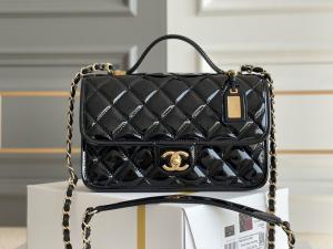 Best 22k Women Chanel Flap Bag 2022 Patent Leather Tofu Bag Black Gold wholesale