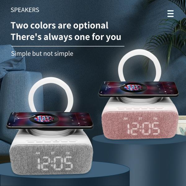 Bluetooth Speaker Bed Lamp Therapy with Digital Alarm Clock Wireless Charger FM Radio