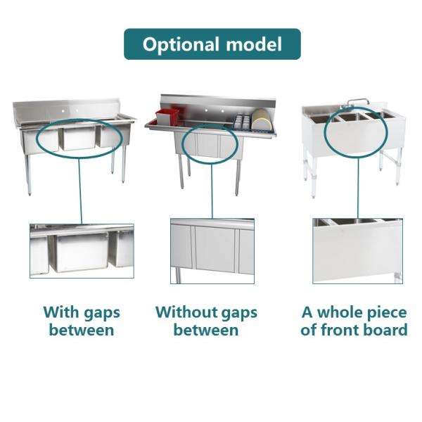 Freestanding 304 Stainless Steel Commercial Restaurant Industrial Kitchen 3 Components Three Compartment Sink