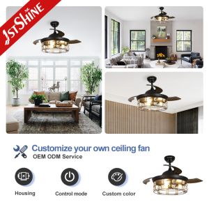 42 Inches Farmhouse Retractable Ceiling Fan Light Invisible Blade