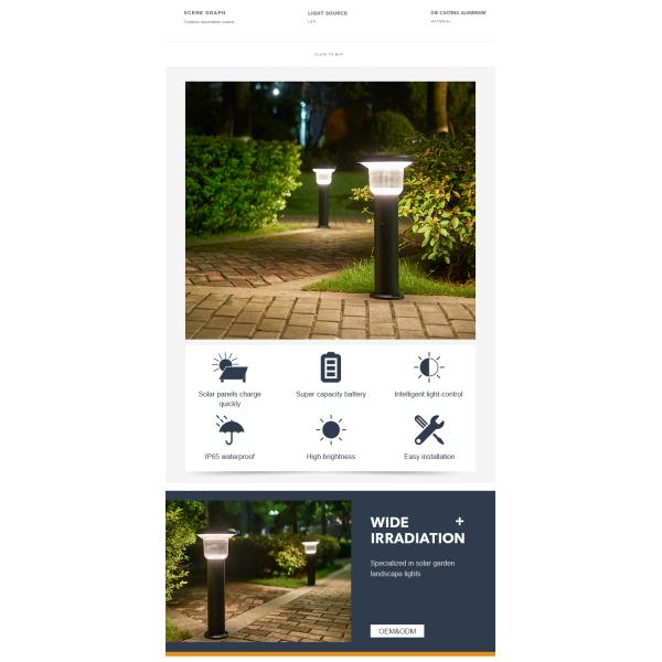 Customized Garden Solar Powered Lawn Light With 3.2V 8000mAh Battery