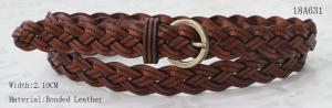 Lady Bonded Brown Leather Braided Belt Women ' S With Plaited Tape In Gold Satine Buckle